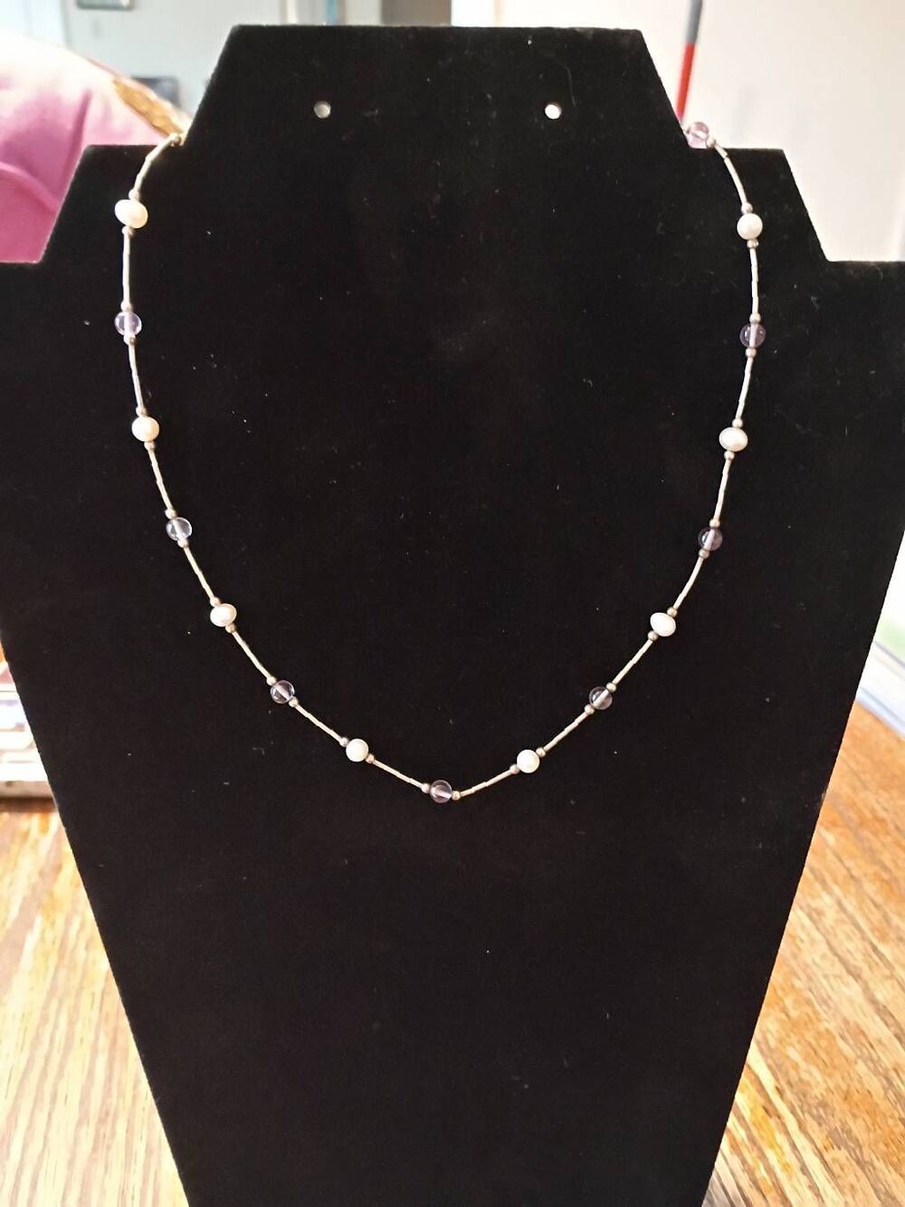 Vintage Estate 925 Sterling Silver Dainty Beaded 15" Necklace Chain Jewelry